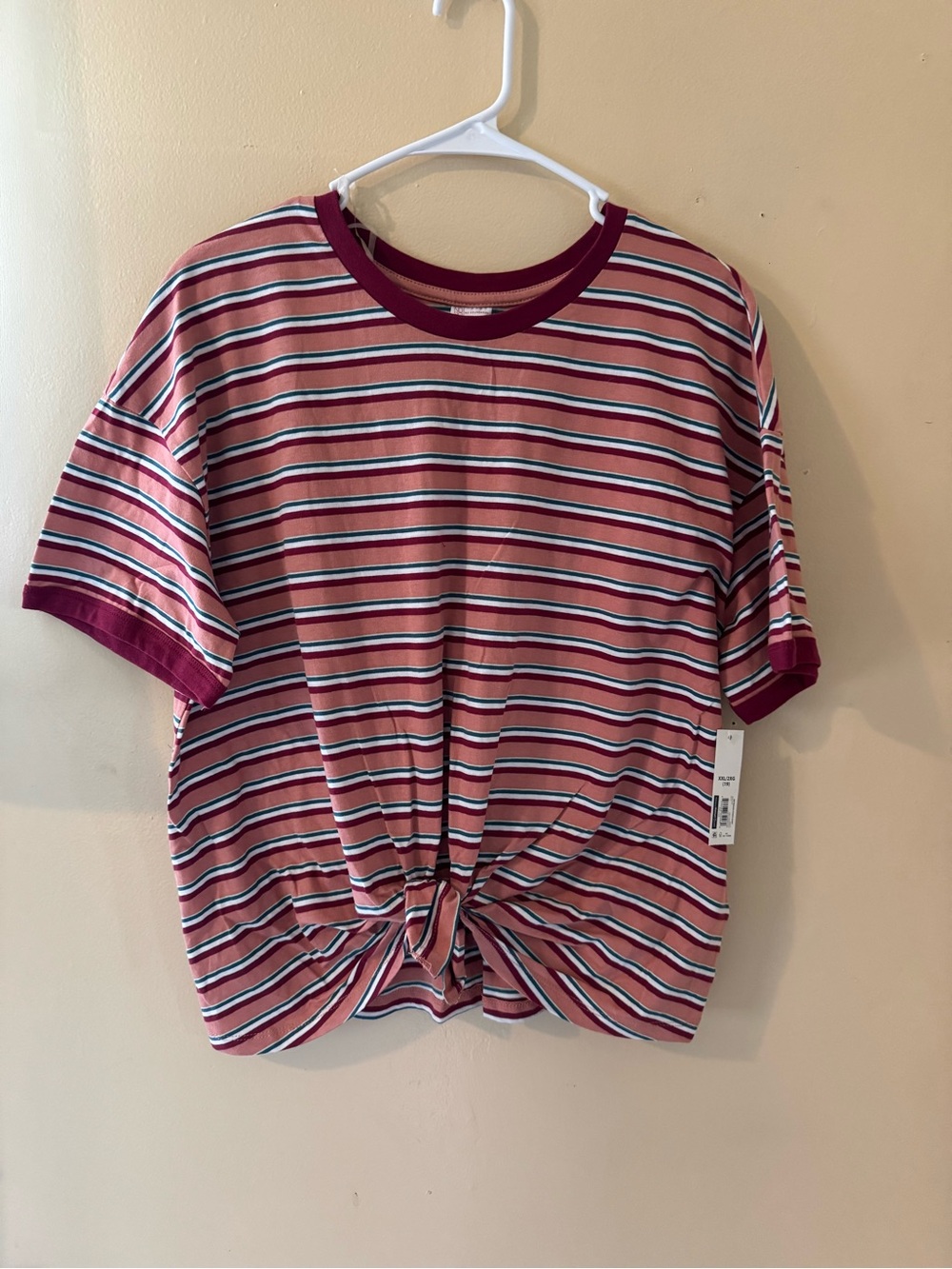 🎄5 for $20 NWT No Boundaries Striped Tie Front Short Sleeve Top XXL